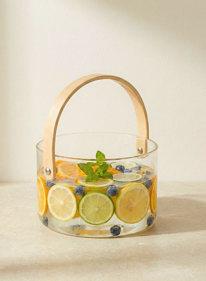 1 تشيس وعاء فواكه زجاجي من البوروسيليكات بمقبض خشبي، سعة 2500 مل - وعاء متعدد الأغراض للتقديم والتخزين للفواكه والوجبات الخفيفة وديكور الطاولة - Image 1